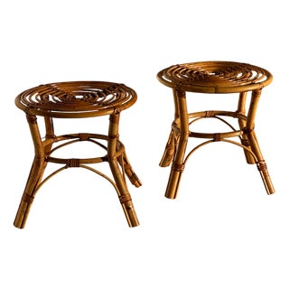Vintage Rattan Stools, 1970s, Set of 2 For Sale