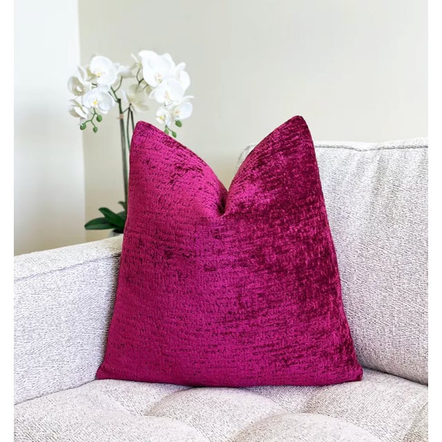 Magenta Chenille 20x20 Throw Pillow With Feather Down Insert For Sale - Image 4 of 6