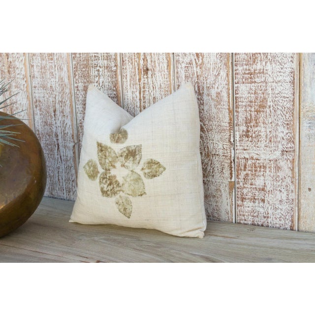 Indian Vintage Avika Leaf Printed Organic Silk Pillow For Sale - Image 3 of 10