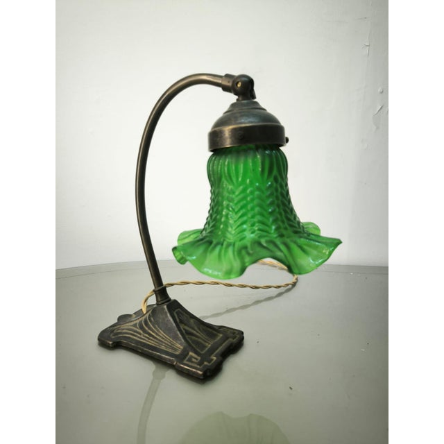Brown Brass Table Lamp with Green Glass, 1960s For Sale - Image 8 of 8