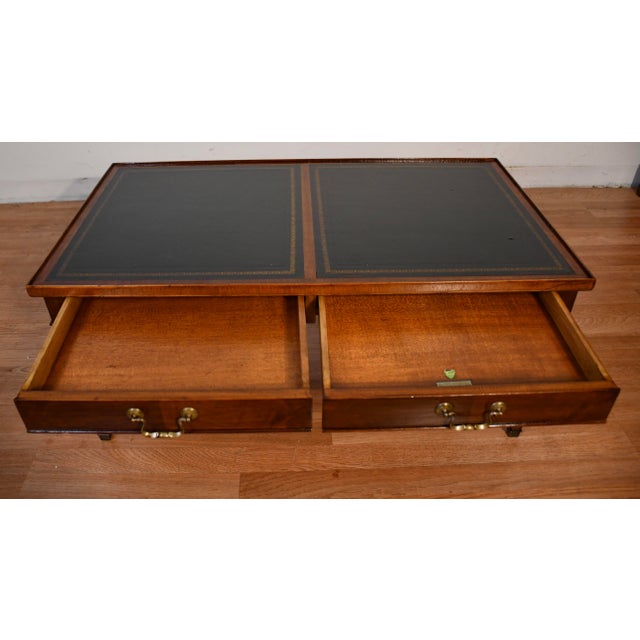1930s English Regency Mahogany & Green Leather Top Coffee Table For Sale - Image 12 of 16