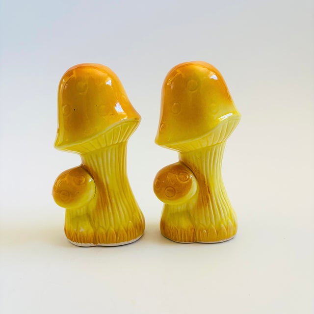 Mid-Century Modern Mid Century Yellow Ceramic Mushroom Salt and Pepper Shakers, Japan For Sale - Image 3 of 10