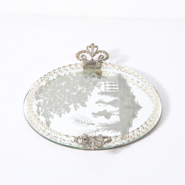 Classical Reversed Etched Mirrored Tray W/ Pastoral Scene & Twisted Glass Border For Sale - Image 12 of 14