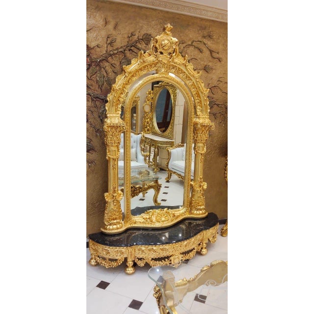 Wood Vintage Baroque Style Console Mirror 82'' H For Sale - Image 7 of 8