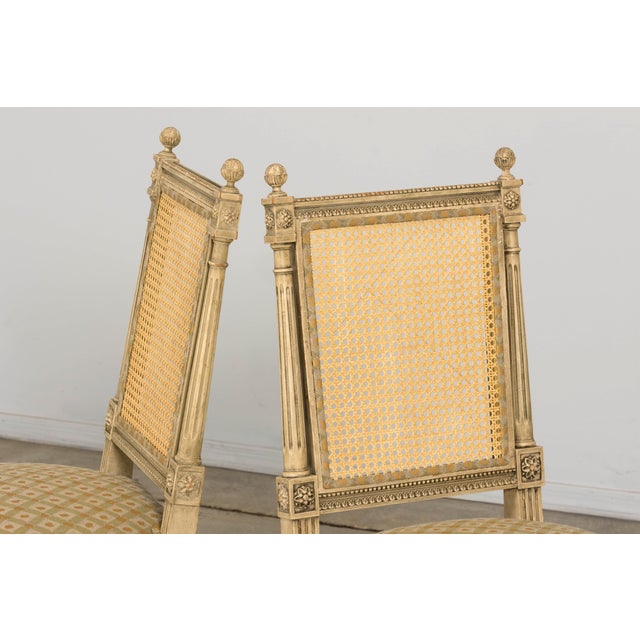Wood Set of Six Late 19th Century French Louis XVI Style Painted Cane Back Dining Chairs For Sale - Image 7 of 18