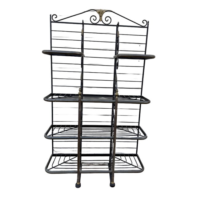 Antique French Iron & Brass Bakers Rack / Etagere With Laurel Crest, Circa 1900 For Sale
