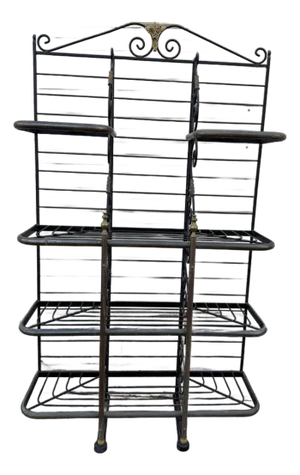 Antique French Iron & Brass Bakers Rack / Etagere With Laurel Crest, Circa 1900