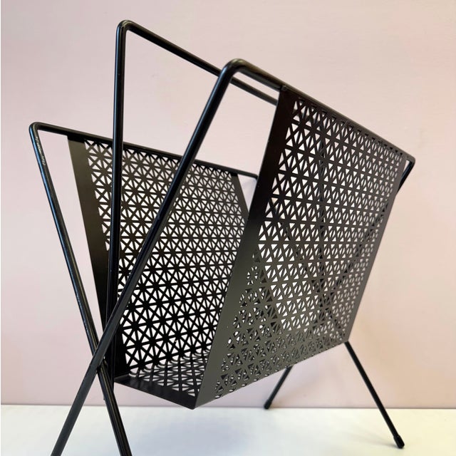 Black Vintage Mid Century Black Perforated Metal Magazine Rack For Sale - Image 8 of 8