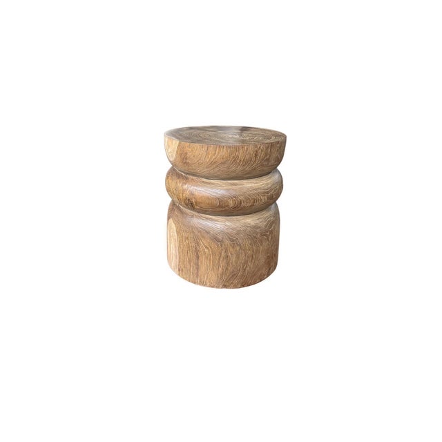 Round Teak Wood Side Table, Natural Finish, Layered Design, Modern Organic For Sale - Image 6 of 7