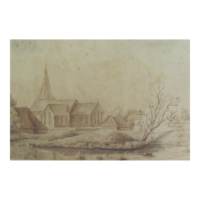 Late 19th Century Church of St Thomas a Becket, England Watercolor Painting For Sale