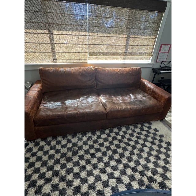 Copper Restoration Hardware Maxwell 8’ Luxe Leather Sofa – Vintage Cigar For Sale - Image 8 of 11