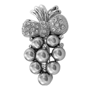 #7185 Vintage Brooch/ Pin Silver Tone Grape Faux Pearl & Rhinestones 1.5 Inch