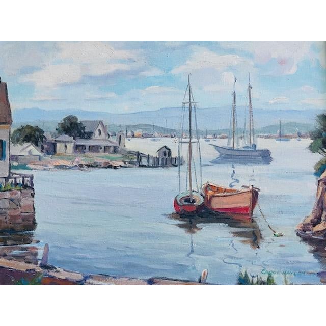 Carol Haydan Coastal Marine Harbor Scene Oil on Canvas Board For Sale In Los Angeles - Image 6 of 9
