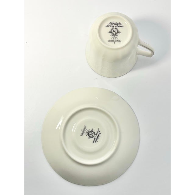 2000 - 2009 Noritake “Chandon, Platinum” Set of 8 Bone China Teacups & Saucers For Sale - Image 5 of 5