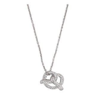 0.40ctw Diamond Pretzel Pendant Necklace 14k White Gold 16" Cable Chain For Sale