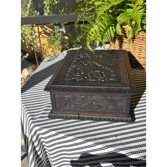 Late 19th Century Antique Hand-Carved Hardwood Storage Box / Jewelry Box / Casket Box For Sale - Image 9 of 18