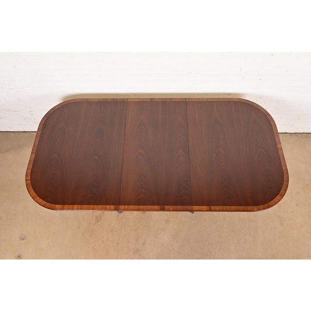 Mid 20th Century Baker Furniture Style Georgian Banded Mahogany Double Pedestal Extension Dining Table, Newly Refinished For Sale - Image 5 of 13