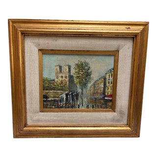 Vintage French Framed Original Painting of a Cheerful City Scent For Sale