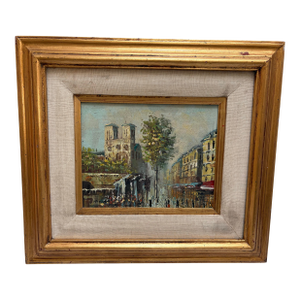 Vintage French Framed Original Painting of a Cheerful City Scent