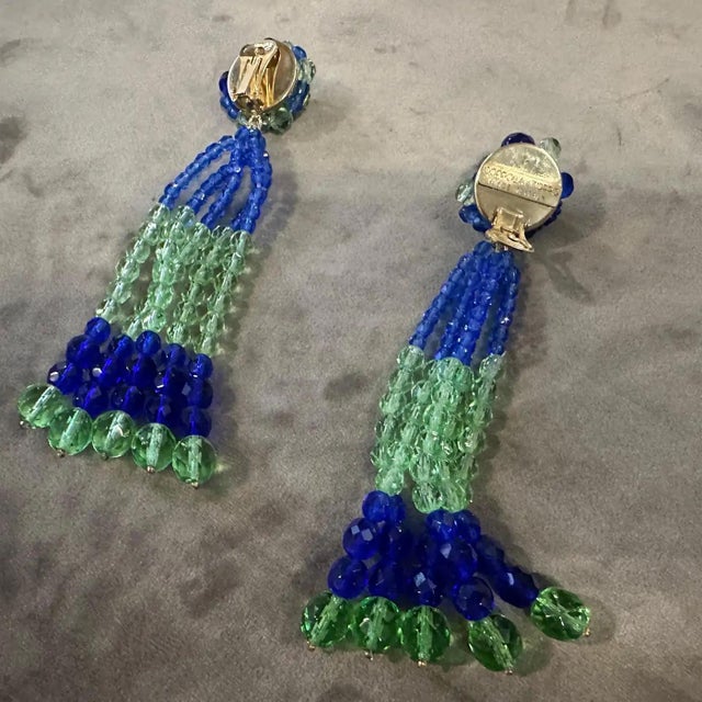 Green A Pair of 21st Century Coppola E Toppo Blue and Green Crystals Earrings For Sale - Image 8 of 12