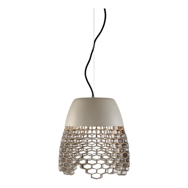 High Boy by Oggetti Galvanized Iron Pendant Light, Khaki, Small For Sale