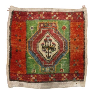 Mid-20th Century Zabihi Collection Green Turkish Anatolian Throw Rug - 1'6" x 1'7" For Sale