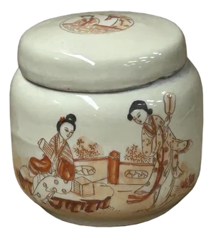 Orient Off White Courthouse Dressing Ladies Floral Graphic Porcelain Jar