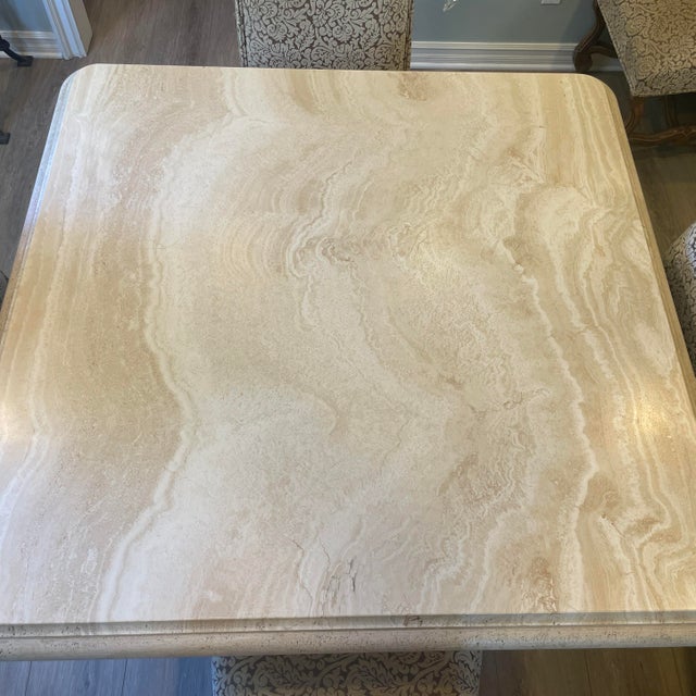 Stone Authentic Kreiss Collection Solid Travertine Square Dining Table For Sale - Image 7 of 12