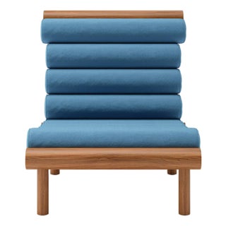 Rishon Dark Teak Outdoor Lounge Chair – Alpine Modern Design in Sunbrella Sapphire Blue For Sale