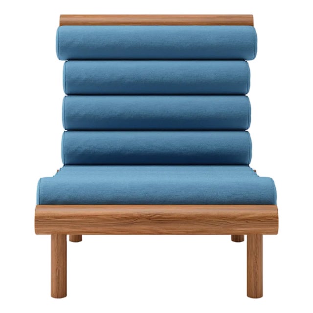 Rishon Dark Teak Outdoor Lounge Chair – Alpine Modern Design in Sunbrella Sapphire Blue For Sale