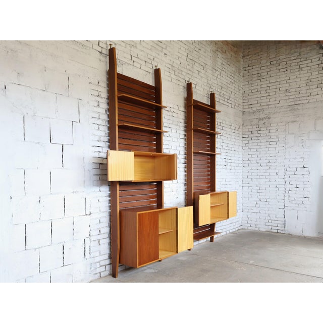 Mid-Century Modern Mid-Century Italian Teak Floor-to-Ceiling Wall Units, 1950s, Set of 2 For Sale - Image 3 of 16