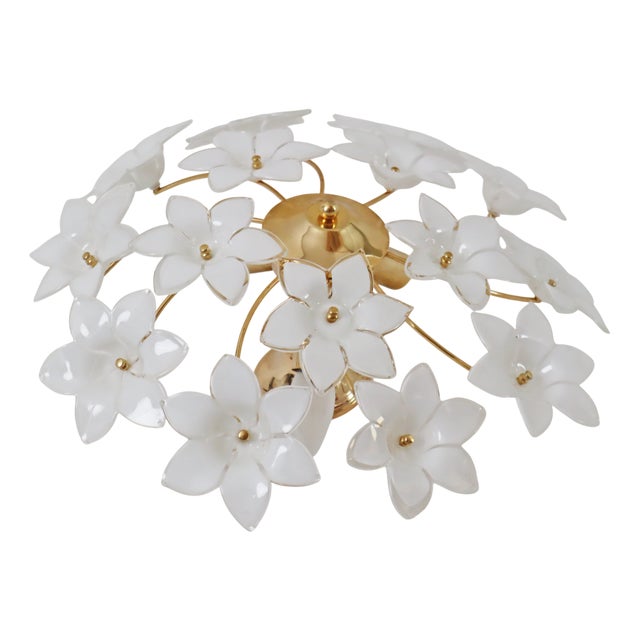 Austrian White Murano Flowered Glass Hanging Lamp, 1990s For Sale