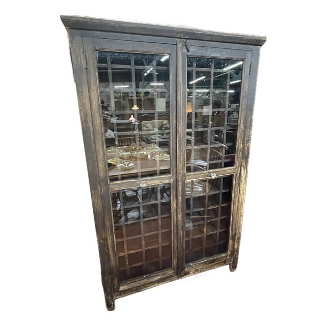 Mid 20th Century Rustic English Tudor Revival Glazed Bookcase Cabinet For Sale