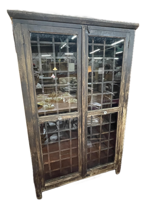 Mid 20th Century Rustic English Tudor Revival Glazed Bookcase Cabinet
