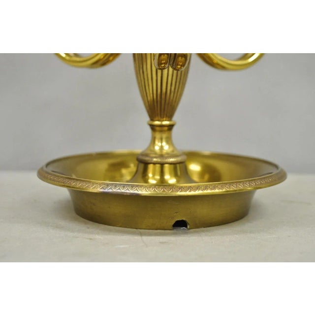 Late 20th Century French Country Empire Brass Trumpet Arm Red Tole Shade Bouillotte Desk Lamp For Sale - Image 10 of 13