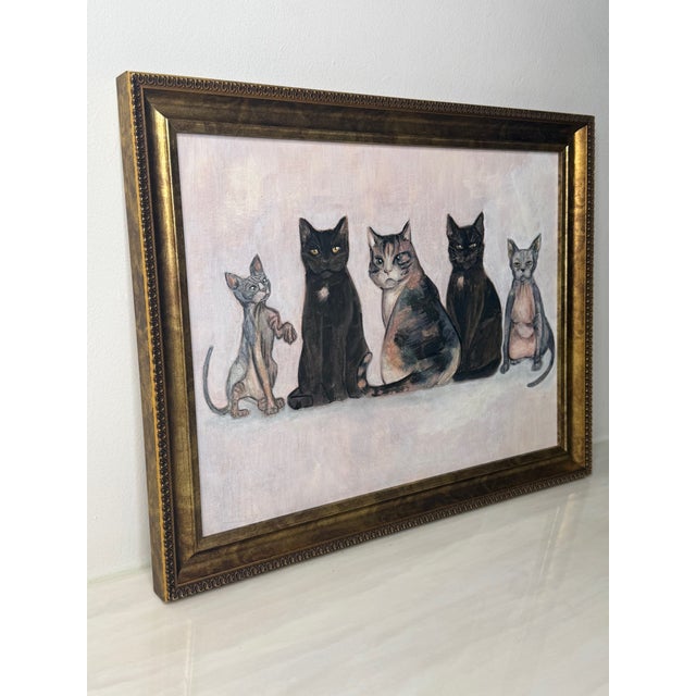 The Curious Quintet Five Cats Pastel Drawing in Gilt Frame, in the ...