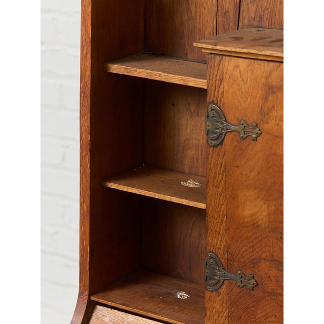 Cinnamon Rare Antique Arts and Crafts Style Oak Secretary Bookcase For Sale - Image 8 of 12