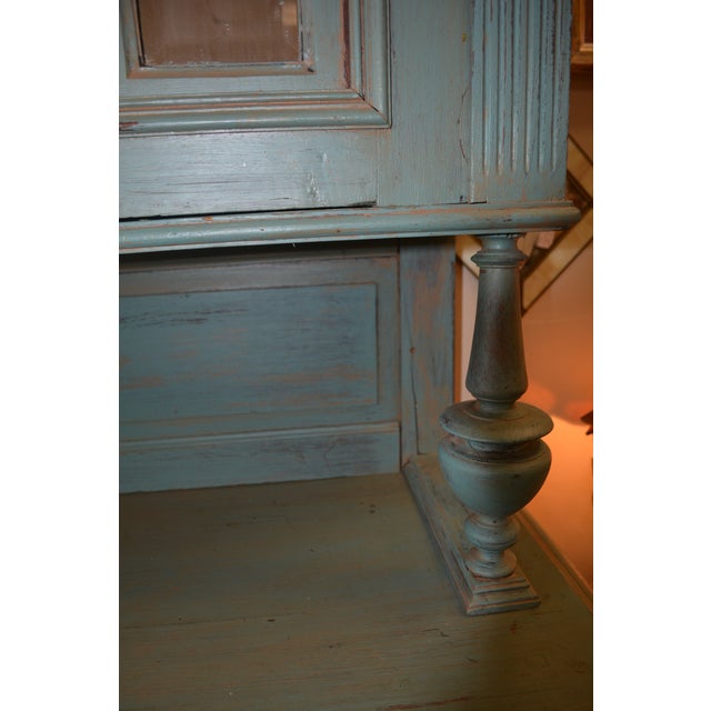 Antique Jacobean Rustic Aqua Painted 2 Piece Farmhouse Hutch / Cabinet ...