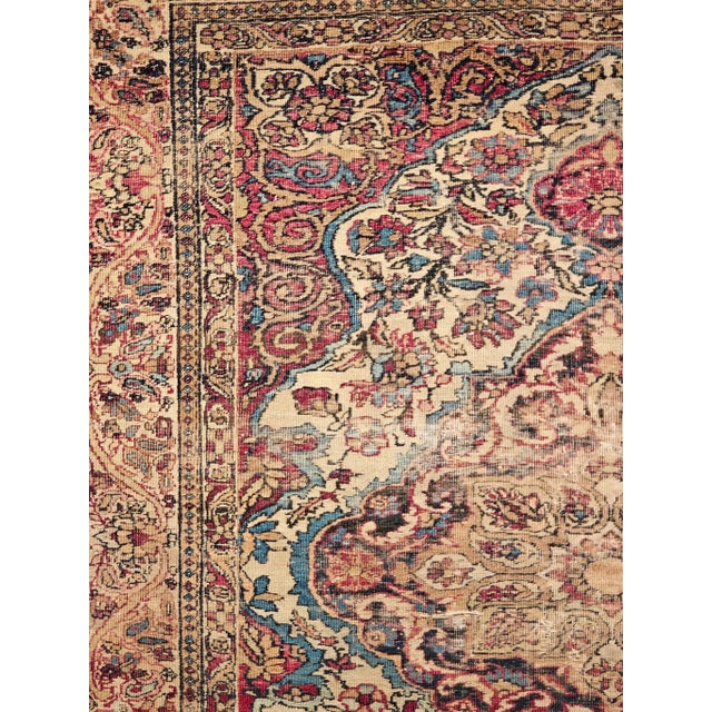 19th-Century Persian Kerman Lavar Area Rug, Handwoven Floral Pattern, Ivory & Red, 4’ X 5’ For Sale - Image 10 of 12