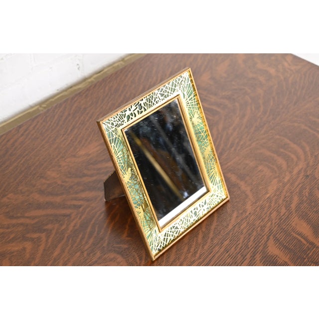 Tiffany Studios Tiffany Studios New York Pine Needle Bronze and Slag Glass Framed Vanity Mirror For Sale - Image 4 of 11