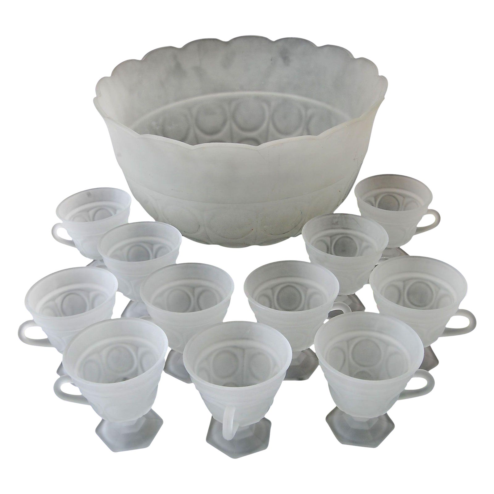 12pc MidCentury Frosted Glass Punch Bowl & Cups Chairish
