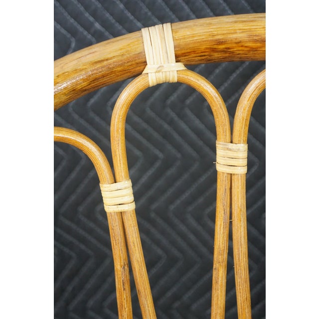 Pair Mid Century Modern Rattan Bamboo Armchairs Boho Sunburst Fan Back Chairs For Sale - Image 4 of 18