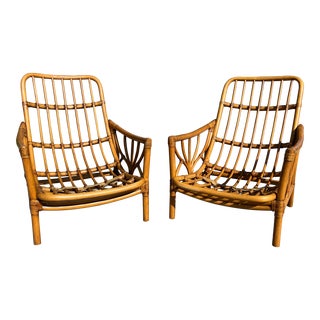 Mid Century Rattan & Bamboo Armchairs- Set of 2 For Sale
