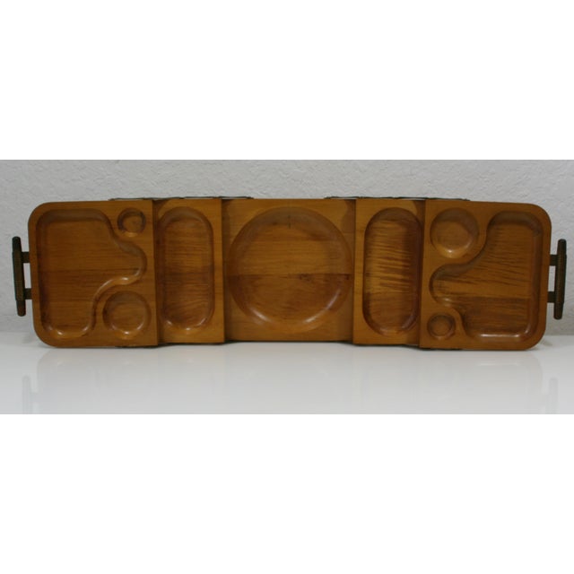 Vintage 1950s Karoff Originals Light Brown Wood Folding 3 Tier Expandable Buffet Server Tray