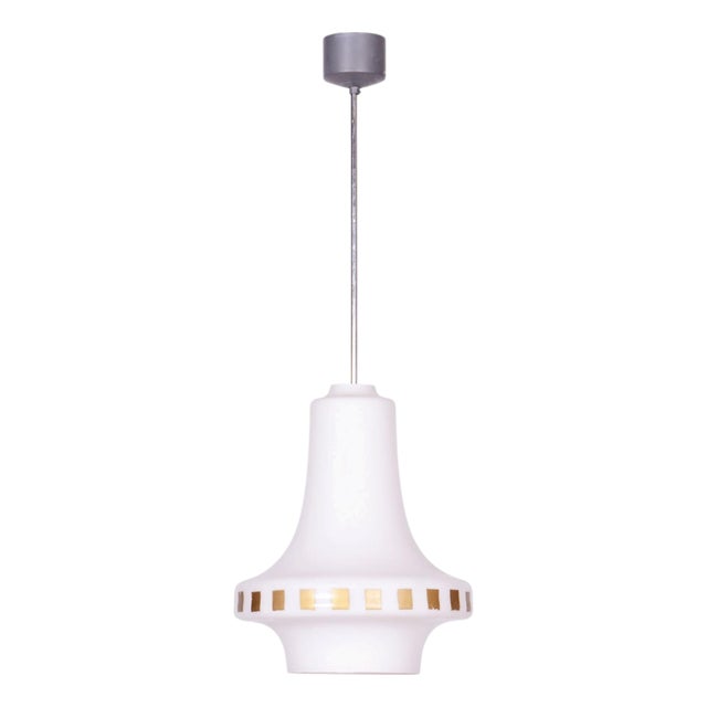 Mid-Century Czech Pendant in Chrome, Steel, Opaline Glass, 1960s For Sale
