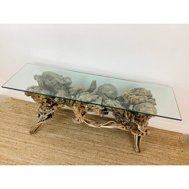 Wood Vintage 1970s Driftwood Burlwood Console or Entry Table For Sale - Image 7 of 9