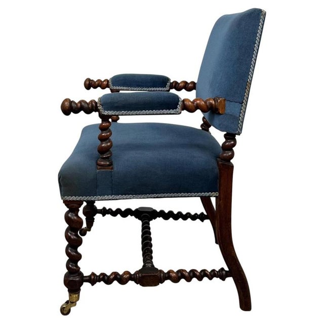 Antique English Victorian Carved Oak Barley Twist Armchair For Sale - Image 10 of 14