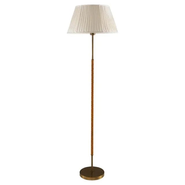 Gold Swedish Brass and Leather Floor Lamp attributed to Böhlmarks, 1950s For Sale - Image 8 of 8