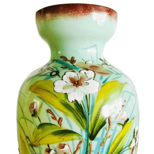 Antique Art Nouveau Uranium Floral Opaline Glass Vase, 1900s For Sale - Image 5 of 11