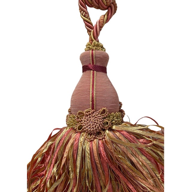 New Vintage Stock large Rose & Muted Gold Tiebacks from Spain. These are large 10.75" tiebacks in beautiful shades of rose...